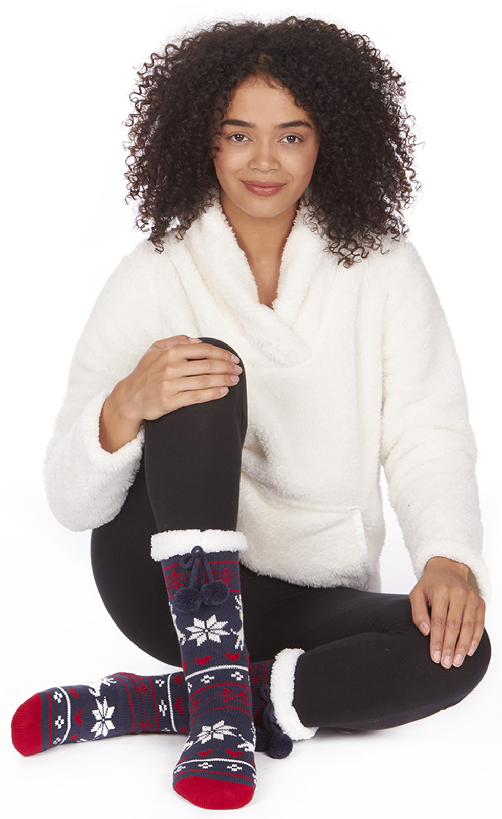 Womens Fleece Fur Lined Slipper Socks Thermal Girls Non Slip Slippers